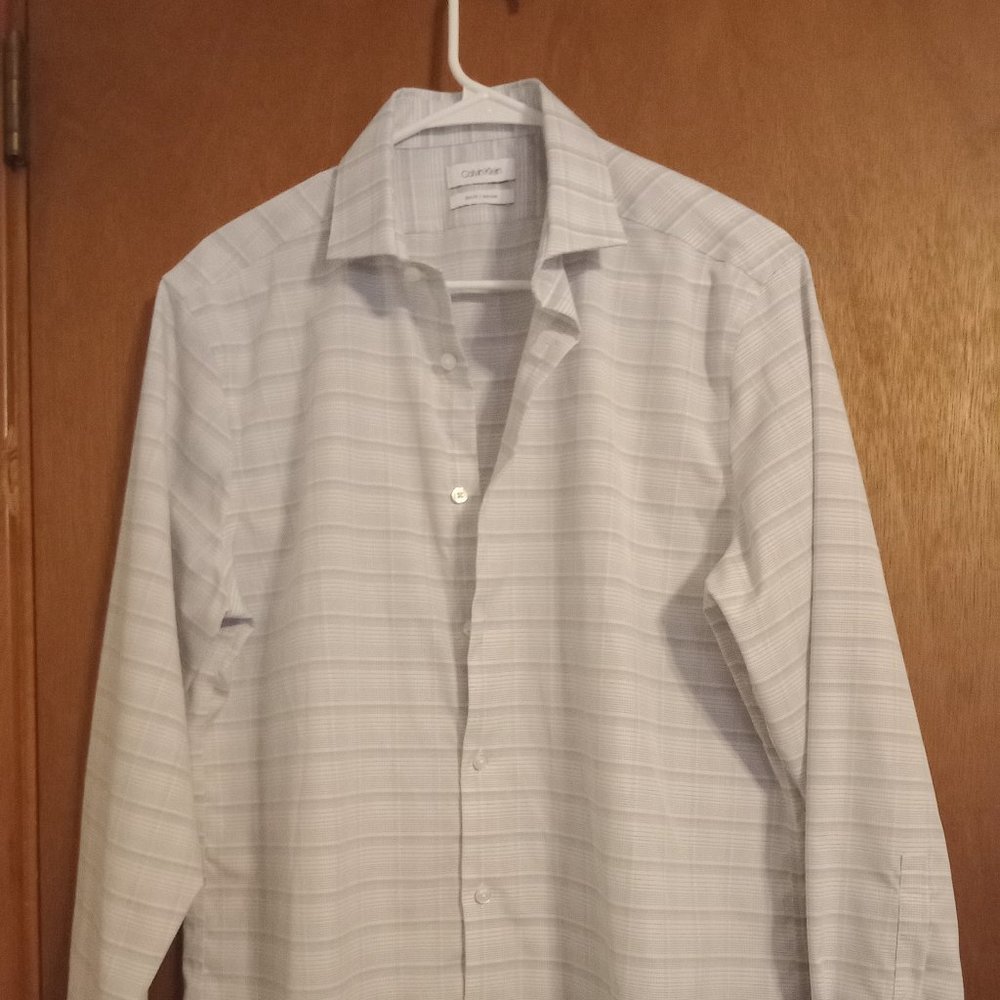 Calvin Klein Mens Dress Shirt Non Iron Stretch Slim Fit Check